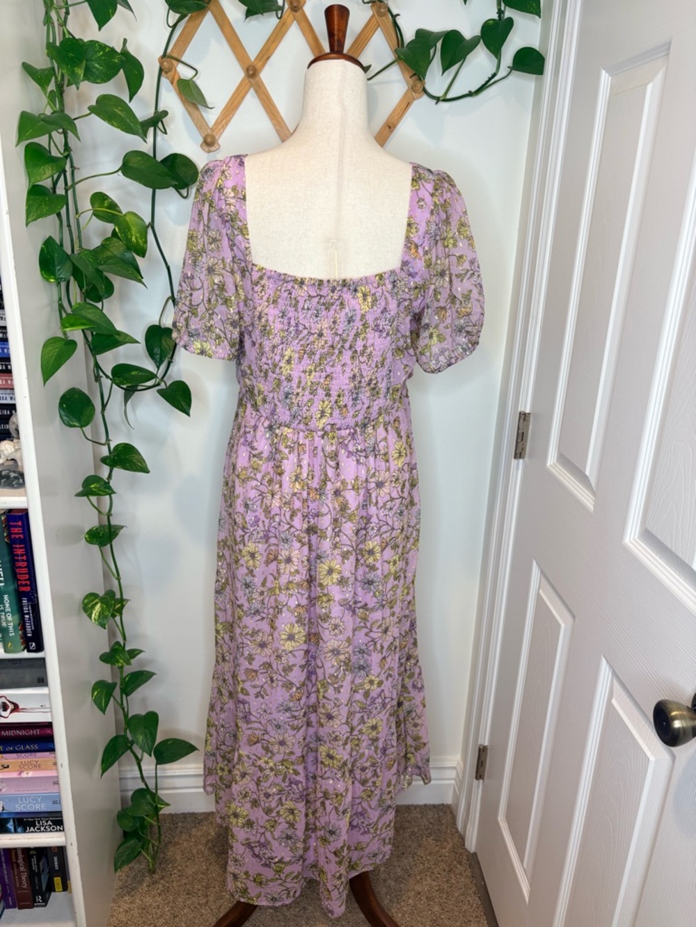 LOFT Floral Clip Knotted Balloon Sleeve Midi Dress - Picture 6 of 11